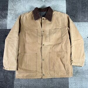 Vintage Liberty Work Chore Jacket Tan Corduroy Collar Blanket Lined USA Mens XL